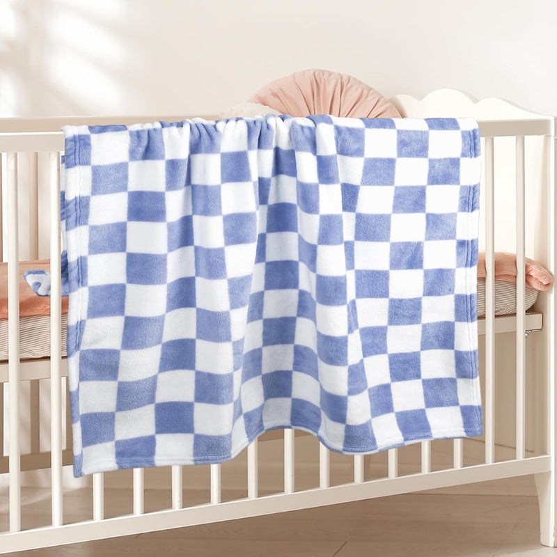 GreatBba Plush Checkered Baby Blanket for Boys Girls Nursery, 30"*40" Warm Short Fleece Blanket Neutral for Infant Newborn, Small Fuzzy for Sleeping, Chenille or Stroller (Dark Blue&White) - Image 3
